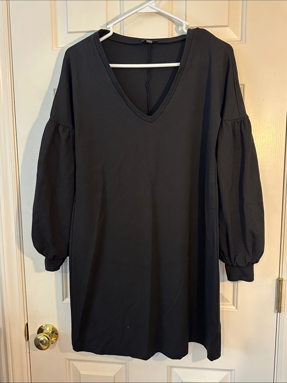 Express Black V-Neck Balloon Sleeve Sweatshirt Dress oversized S